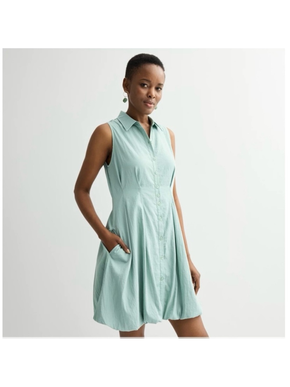 Nine West Sleeveless Mint Button-Front Shirt Dress